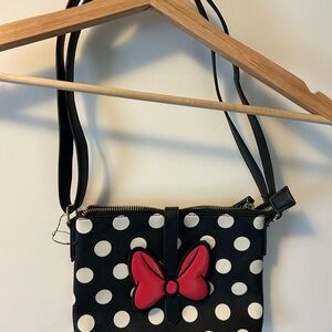 Polka Dot Crossbody Bag with Red Bow